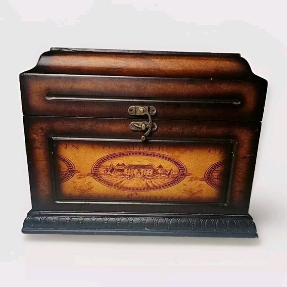 Wood Box Treasure Chest Brown Lined Storage Organization 10x12x6 - Picture 7 of 16